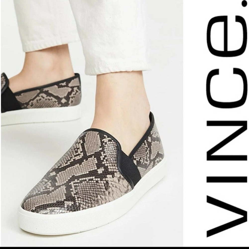 Vince Women’s Blair 5' Snakeskin Texture Leather Slip-On Sneakers. Size 9